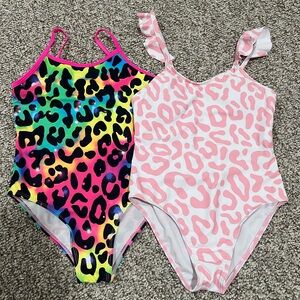 Kids Colorful and Pink Leopard Print Swimsuits 7Y set of 2